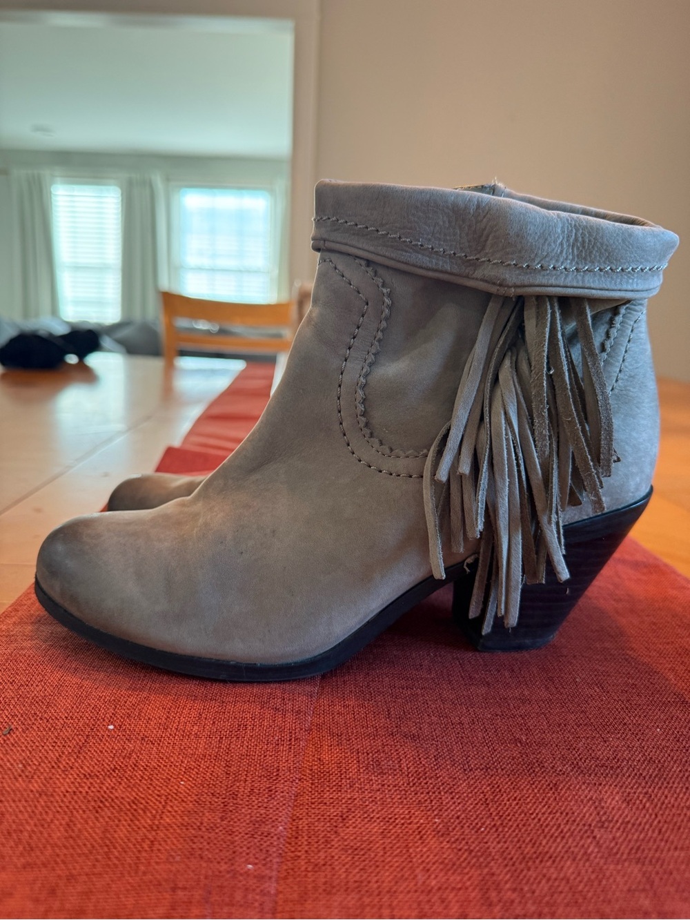 Sam Edelman Taupe Fringe Suede Ankle Boots